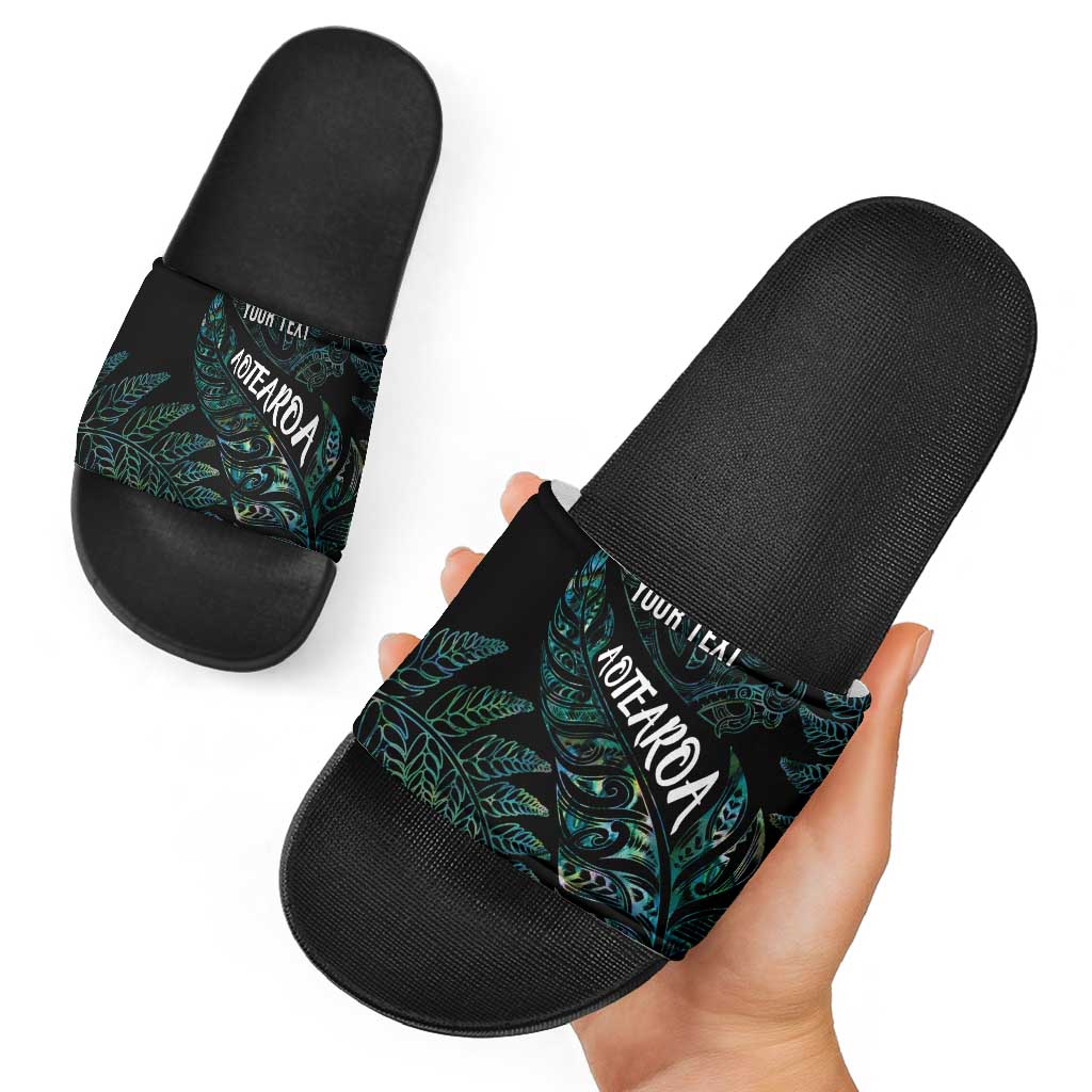 Aotearoa Personalized Lawn Bowls Maori Slide Sandals New Zealand Paua Shell Tribal Silver Fern - Aussie Hoodie