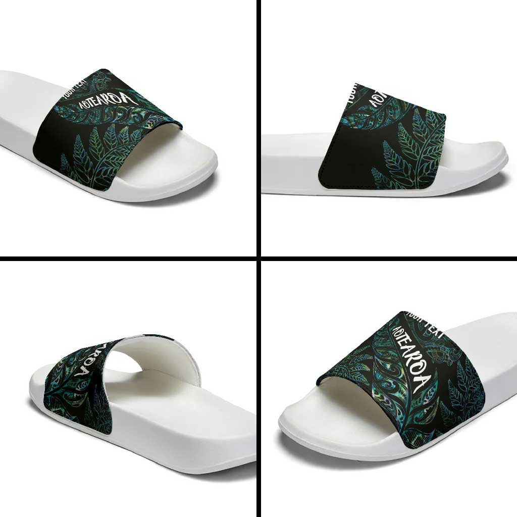 Aotearoa Personalized Lawn Bowls Maori Slide Sandals New Zealand Paua Shell Tribal Silver Fern - Aussie Hoodie