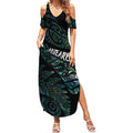 Aotearoa Personalized Lawn Bowls Maori Summer Maxi Dress New Zealand Paua Shell Tribal Silver Fern - Aussie Hoodie