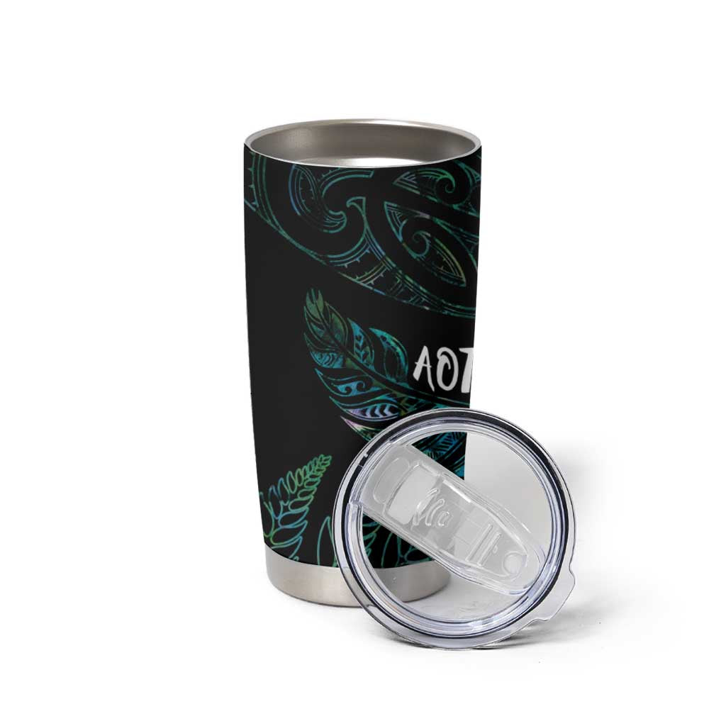 Aotearoa Personalized Lawn Bowls Maori Tumbler Cup New Zealand Paua Shell Tribal Silver Fern - Aussie Hoodie