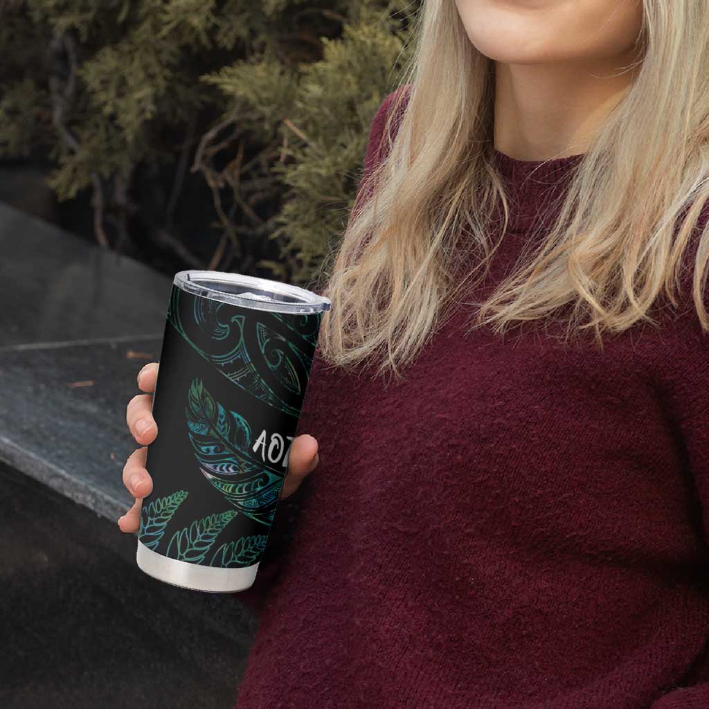 Aotearoa Personalized Lawn Bowls Maori Tumbler Cup New Zealand Paua Shell Tribal Silver Fern - Aussie Hoodie