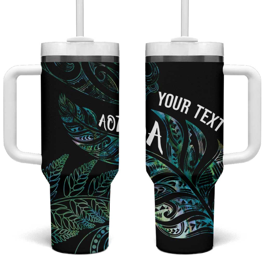 Aotearoa Personalized Lawn Bowls Maori Tumbler With Handle New Zealand Paua Shell Tribal Silver Fern - Aussie Hoodie