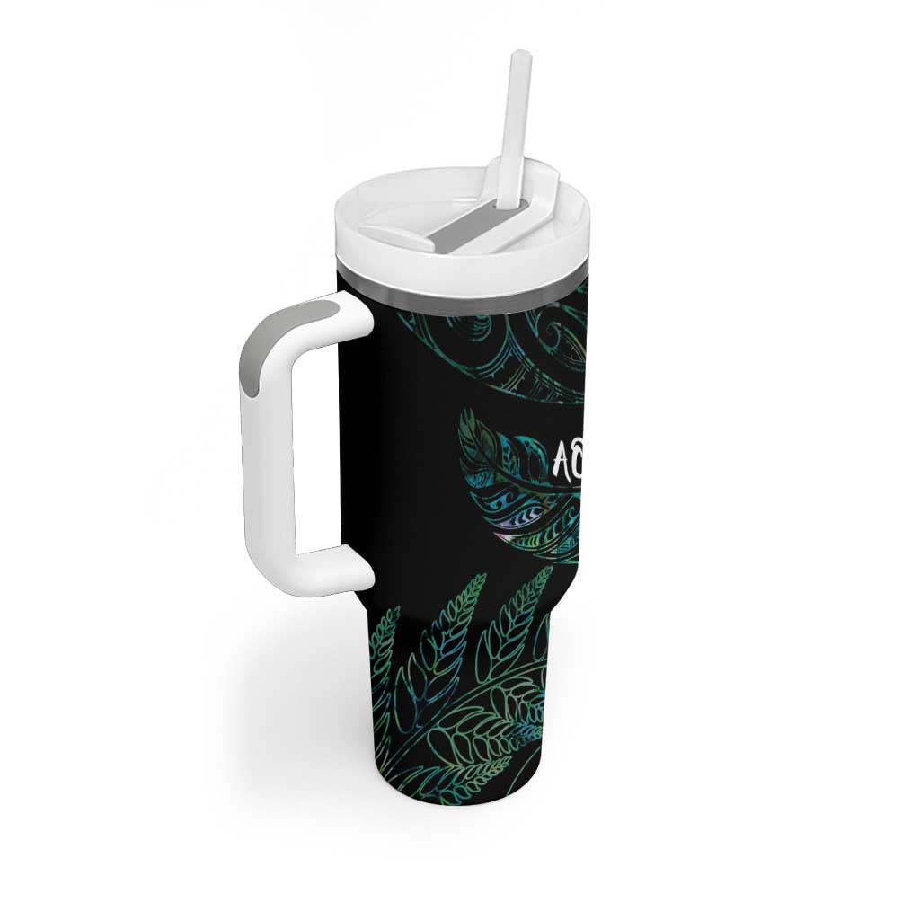 Aotearoa Personalized Lawn Bowls Maori Tumbler With Handle New Zealand Paua Shell Tribal Silver Fern - Aussie Hoodie