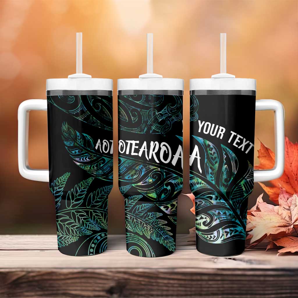 Aotearoa Personalized Lawn Bowls Maori Tumbler With Handle New Zealand Paua Shell Tribal Silver Fern - Aussie Hoodie
