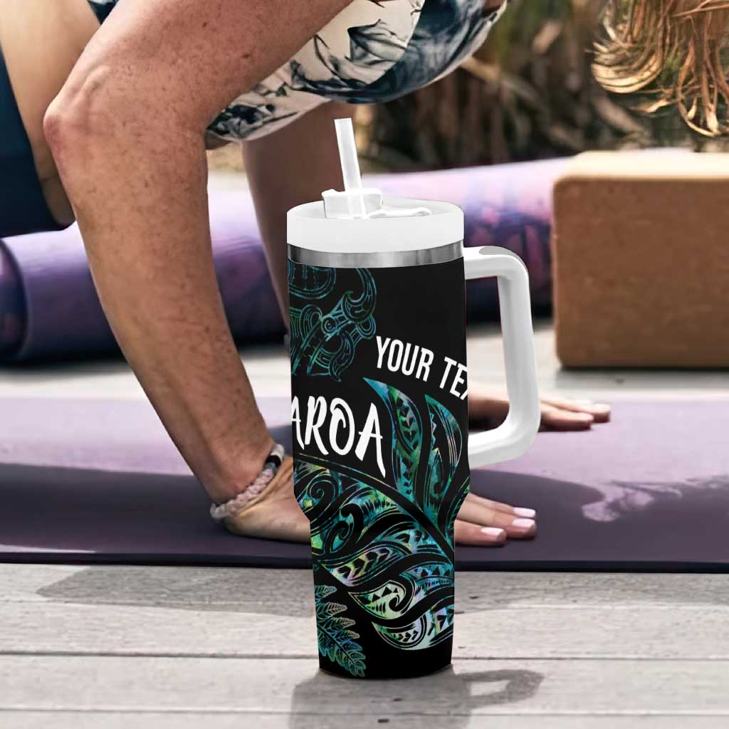 Aotearoa Personalized Lawn Bowls Maori Tumbler With Handle New Zealand Paua Shell Tribal Silver Fern - Aussie Hoodie