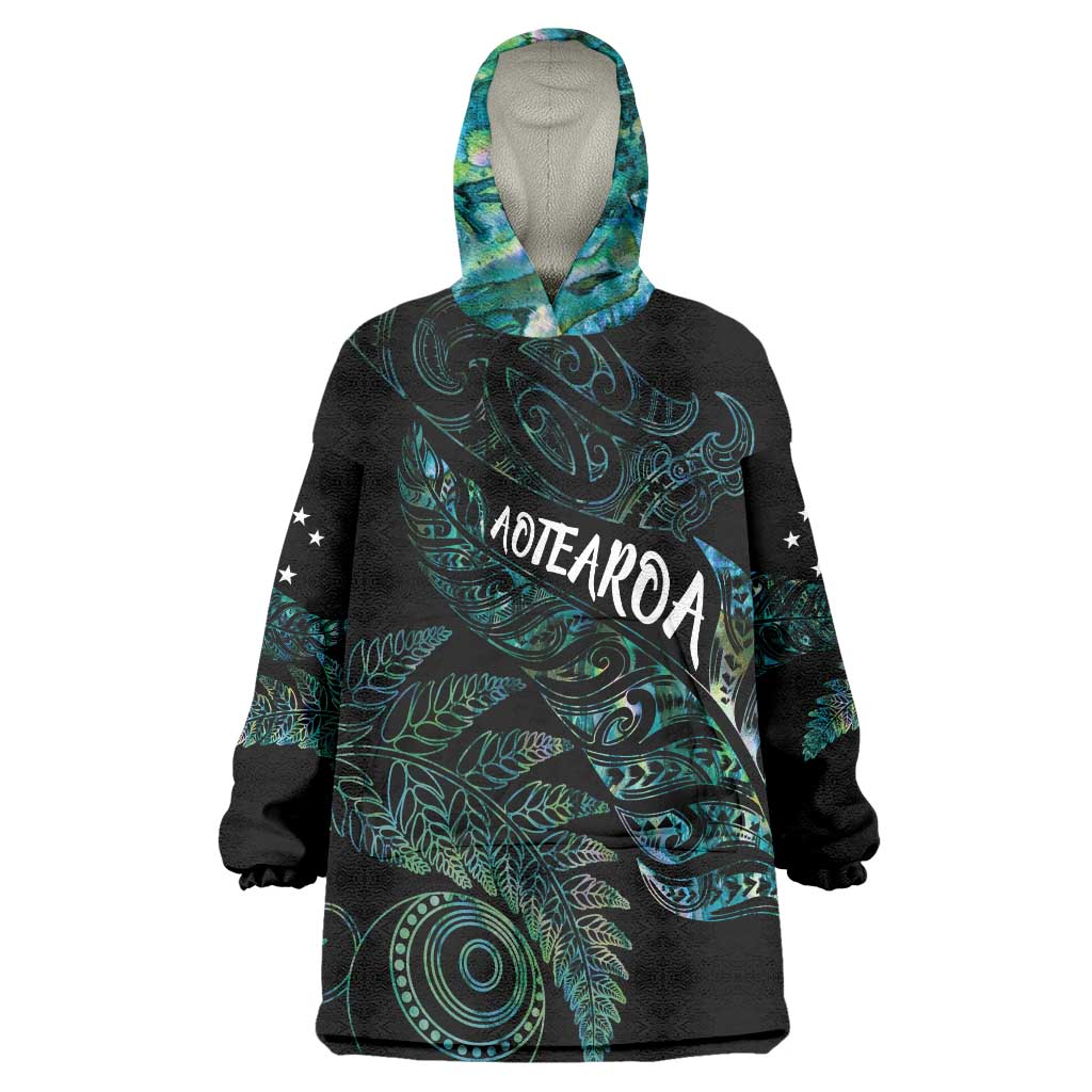 Aotearoa Personalized Lawn Bowls Maori Wearable Blanket Hoodie New Zealand Paua Shell Tribal Silver Fern - Aussie Hoodie