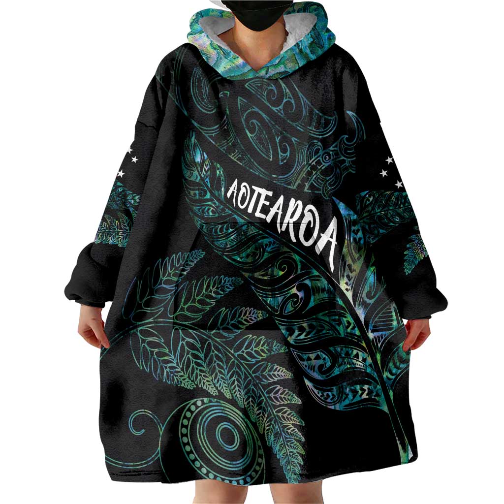Aotearoa Personalized Lawn Bowls Maori Wearable Blanket Hoodie New Zealand Paua Shell Tribal Silver Fern - Aussie Hoodie