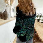 Aotearoa Personalized Lawn Bowls Maori Women Casual Shirt New Zealand Paua Shell Tribal Silver Fern - Aussie Hoodie