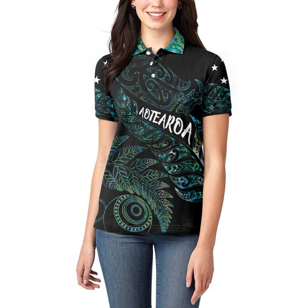 Aotearoa Personalized Lawn Bowls Maori Women Polo Shirt New Zealand Paua Shell Tribal Silver Fern - Aussie Hoodie