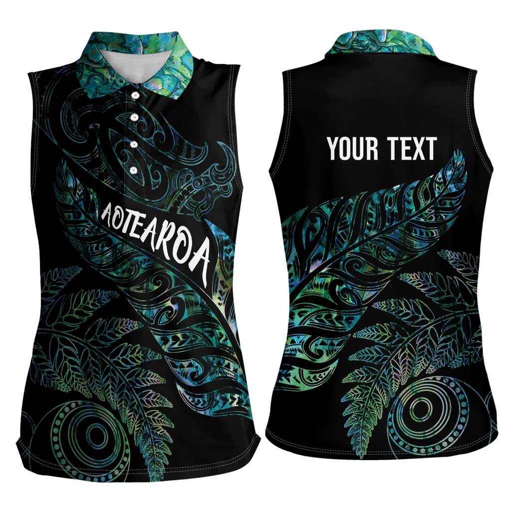 Aotearoa Personalized Lawn Bowls Maori Women Sleeveless Polo Shirt New Zealand Paua Shell Tribal Silver Fern - Aussie Hoodie