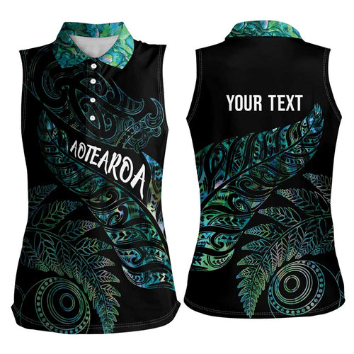 Aotearoa Personalized Lawn Bowls Maori Women Sleeveless Polo Shirt New Zealand Paua Shell Tribal Silver Fern - Aussie Hoodie
