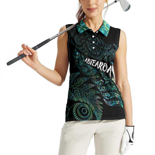 Aotearoa Personalized Lawn Bowls Maori Women Sleeveless Polo Shirt New Zealand Paua Shell Tribal Silver Fern - Aussie Hoodie