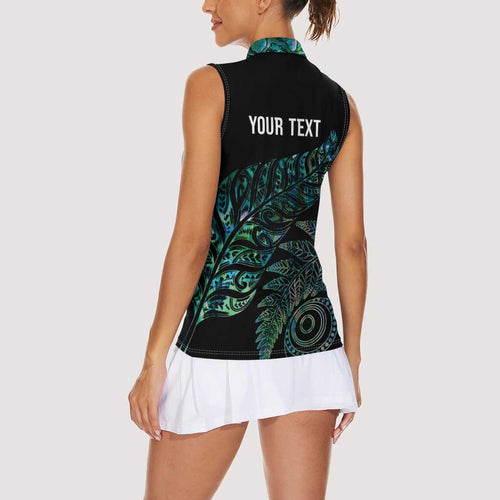Aotearoa Personalized Lawn Bowls Maori Women Sleeveless Polo Shirt New Zealand Paua Shell Tribal Silver Fern - Aussie Hoodie