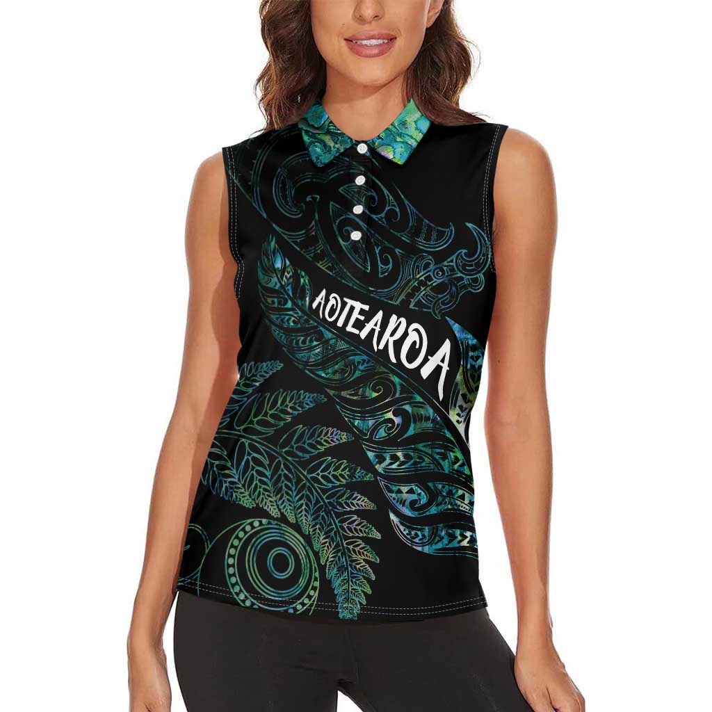 Aotearoa Personalized Lawn Bowls Maori Women Sleeveless Polo Shirt New Zealand Paua Shell Tribal Silver Fern - Aussie Hoodie