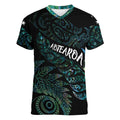 Aotearoa Personalized Lawn Bowls Maori Women V-Neck T-Shirt New Zealand Paua Shell Tribal Silver Fern - Aussie Hoodie