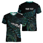 Aotearoa Personalized Lawn Bowls Maori Women V-Neck T-Shirt New Zealand Paua Shell Tribal Silver Fern - Aussie Hoodie