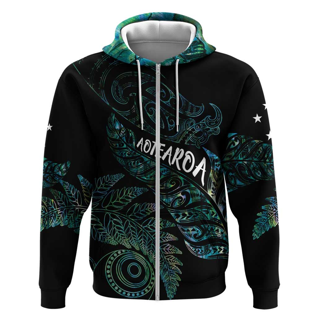 Aotearoa Personalized Lawn Bowls Maori Zip Hoodie New Zealand Paua Shell Tribal Silver Fern - Aussie Hoodie