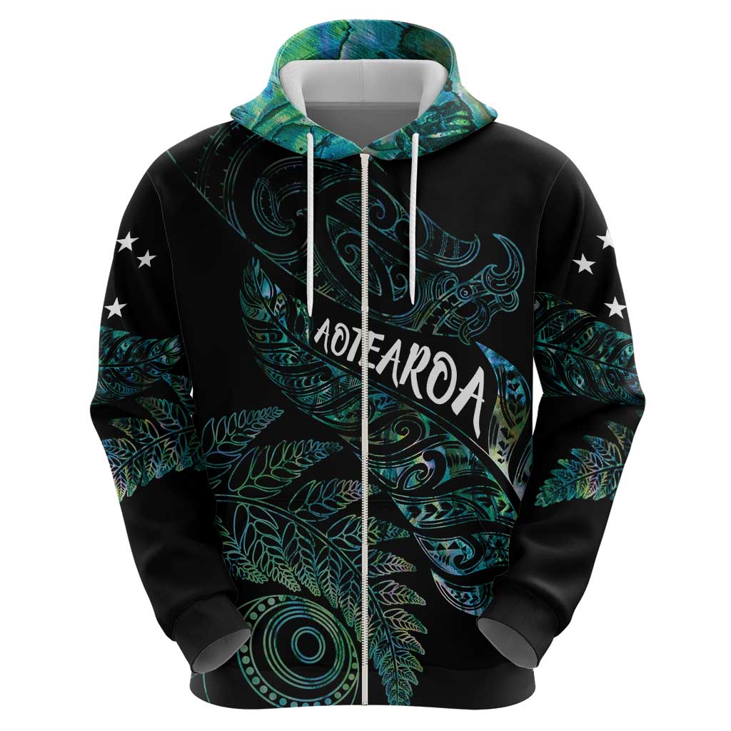 Aotearoa Personalized Lawn Bowls Maori Zip Hoodie New Zealand Paua Shell Tribal Silver Fern - Aussie Hoodie