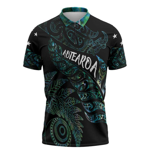 Aotearoa Personalized Lawn Bowls Maori Zipper Polo Shirt New Zealand Paua Shell Tribal Silver Fern - Aussie Hoodie