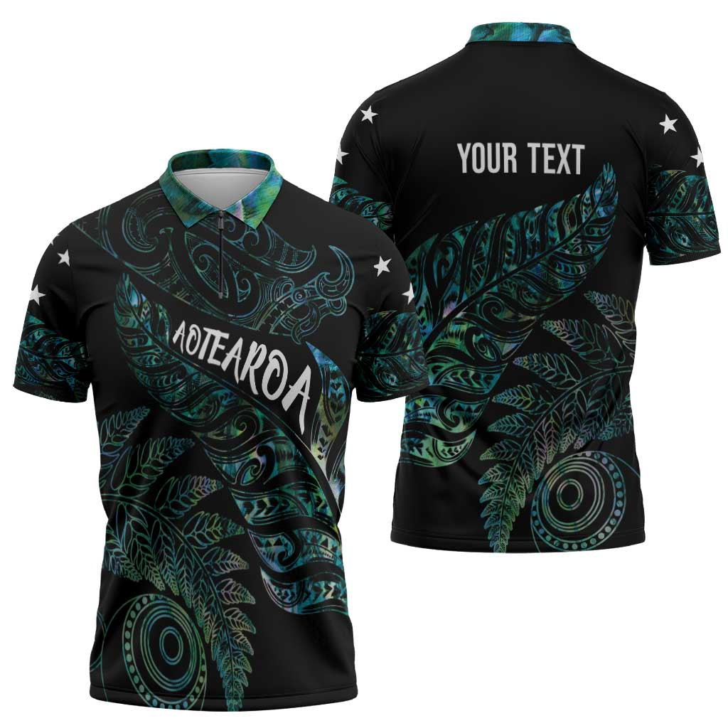 Aotearoa Personalized Lawn Bowls Maori Zipper Polo Shirt New Zealand Paua Shell Tribal Silver Fern - Aussie Hoodie