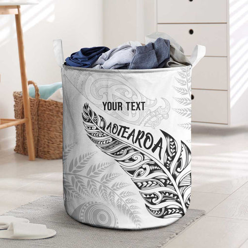 Aotearoa Personalized Lawn Bowls Maori Laundry Basket New Zealand White Tribal Silver Fern - Aussie Hoodie