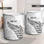 Aotearoa Personalized Lawn Bowls Maori Laundry Basket New Zealand White Tribal Silver Fern - Aussie Hoodie