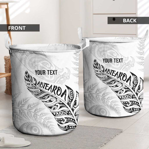 Aotearoa Personalized Lawn Bowls Maori Laundry Basket New Zealand White Tribal Silver Fern - Aussie Hoodie