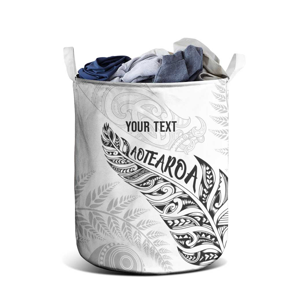 Aotearoa Personalized Lawn Bowls Maori Laundry Basket New Zealand White Tribal Silver Fern - Aussie Hoodie