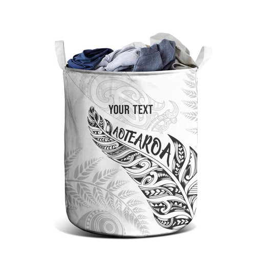 Aotearoa Personalized Lawn Bowls Maori Laundry Basket New Zealand White Tribal Silver Fern - Aussie Hoodie