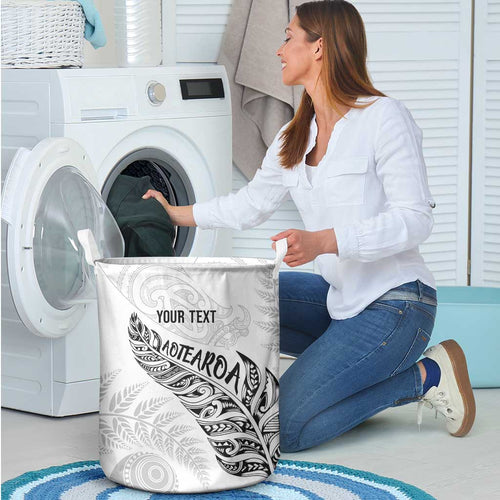 Aotearoa Personalized Lawn Bowls Maori Laundry Basket New Zealand White Tribal Silver Fern - Aussie Hoodie