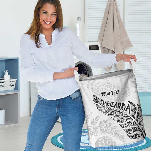 Aotearoa Personalized Lawn Bowls Maori Laundry Basket New Zealand White Tribal Silver Fern - Aussie Hoodie