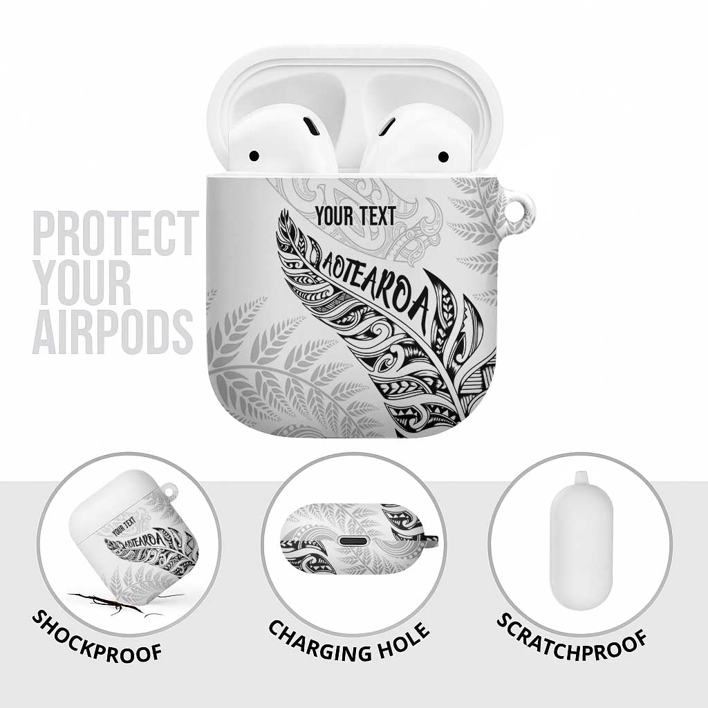 Aotearoa Personalized Lawn Bowls Maori AirPods Case New Zealand White Tribal Silver Fern - Aussie Hoodie