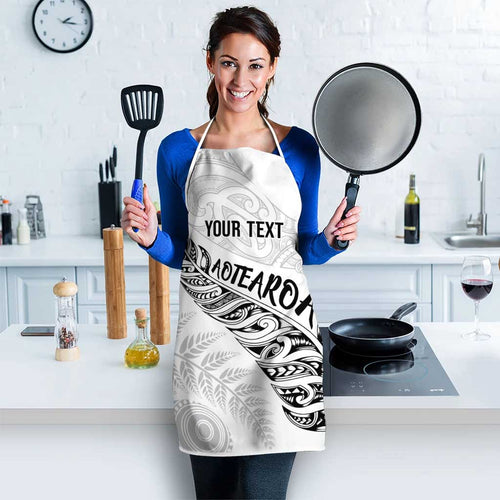 Aotearoa Personalized Lawn Bowls Maori Apron New Zealand White Tribal Silver Fern - Aussie Hoodie