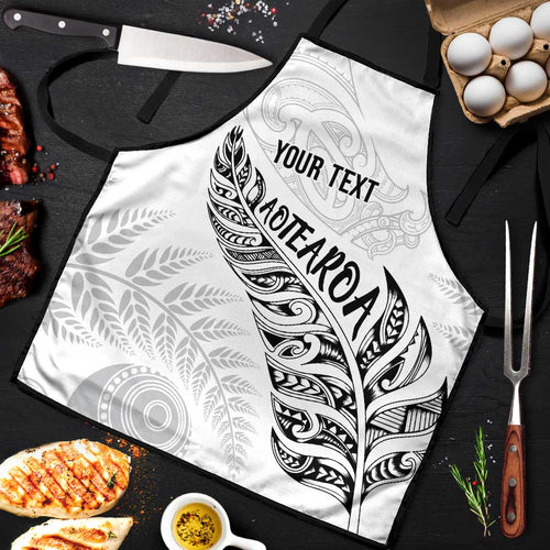 Aotearoa Personalized Lawn Bowls Maori Apron New Zealand White Tribal Silver Fern - Aussie Hoodie