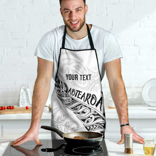Aotearoa Personalized Lawn Bowls Maori Apron New Zealand White Tribal Silver Fern - Aussie Hoodie