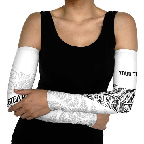 Aotearoa Personalized Lawn Bowls Maori Arm Sleeves New Zealand White Tribal Silver Fern - Aussie Hoodie