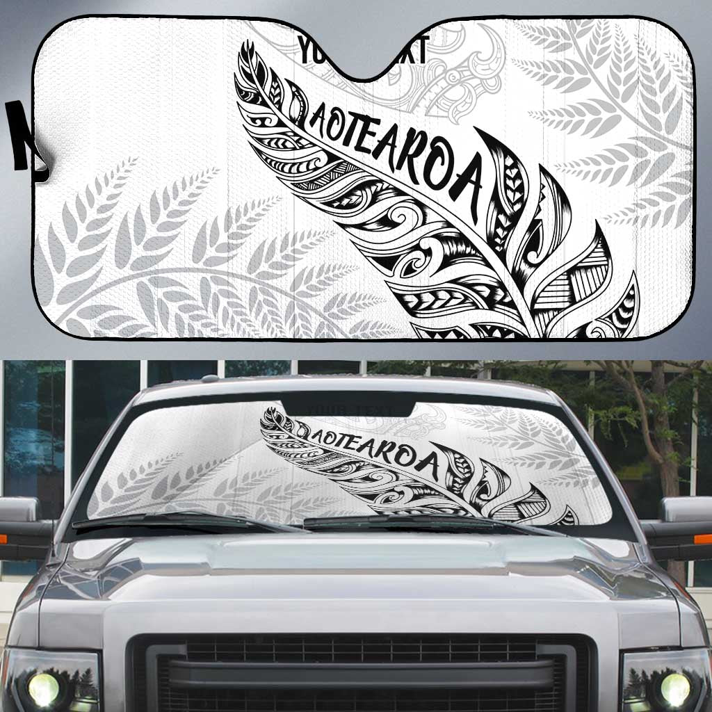 Aotearoa Personalized Lawn Bowls Maori Auto Sun Shade New Zealand White Tribal Silver Fern - Aussie Hoodie