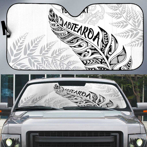 Aotearoa Personalized Lawn Bowls Maori Auto Sun Shade New Zealand White Tribal Silver Fern - Aussie Hoodie
