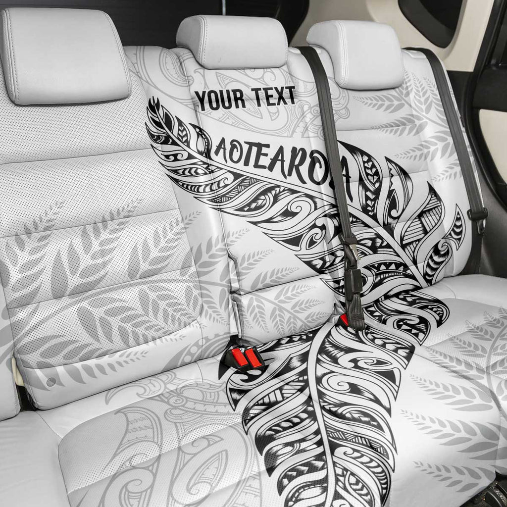 Aotearoa Personalized Lawn Bowls Maori Back Car Seat Cover New Zealand White Tribal Silver Fern - Aussie Hoodie