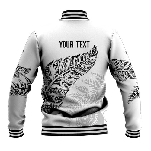 Aotearoa Personalized Lawn Bowls Maori Baseball Jacket New Zealand White Tribal Silver Fern - Aussie Hoodie