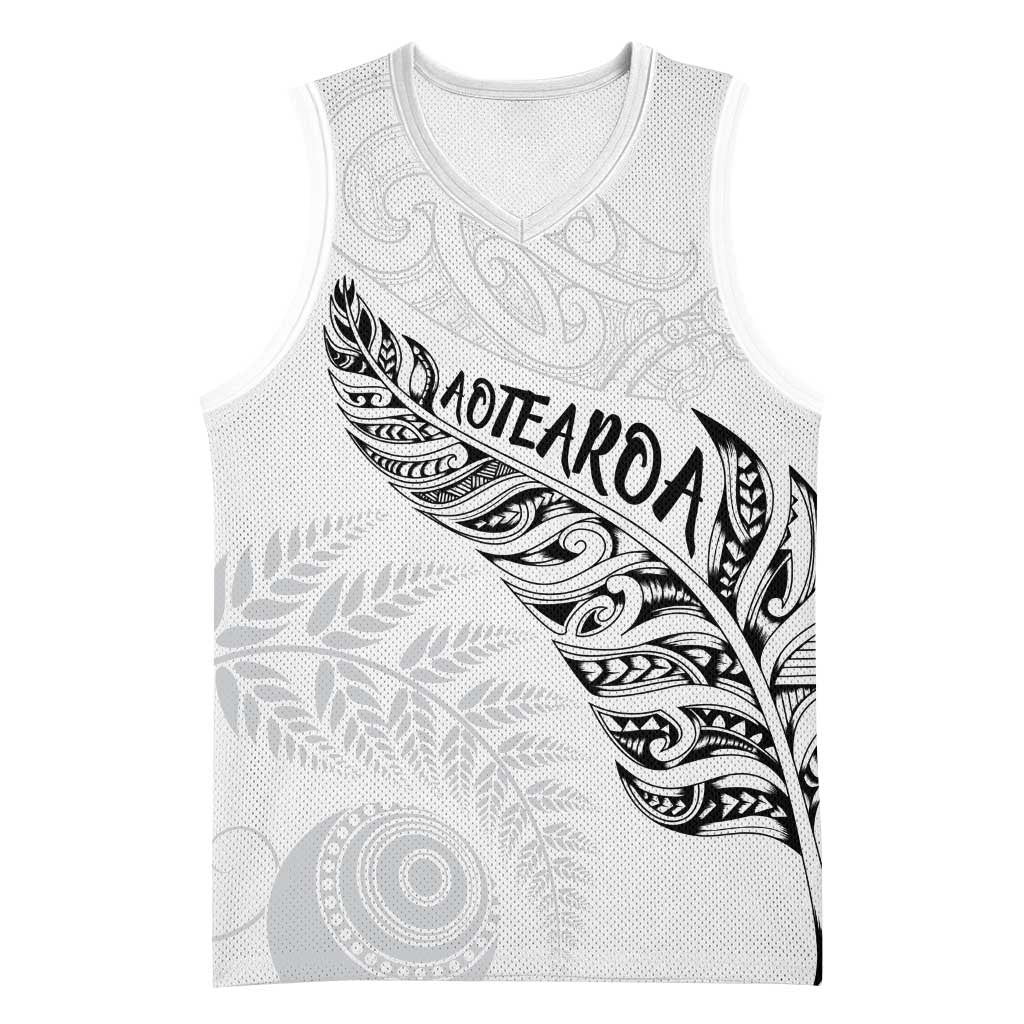 Aotearoa Personalized Lawn Bowls Maori Basketball Jersey New Zealand White Tribal Silver Fern - Aussie Hoodie