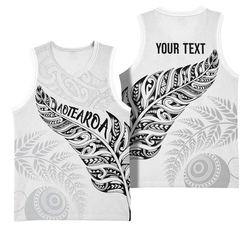 Aotearoa Personalized Lawn Bowls Maori Basketball Jersey New Zealand White Tribal Silver Fern - Aussie Hoodie
