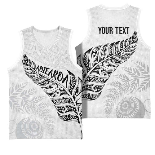 Aotearoa Personalized Lawn Bowls Maori Basketball Jersey New Zealand White Tribal Silver Fern - Aussie Hoodie