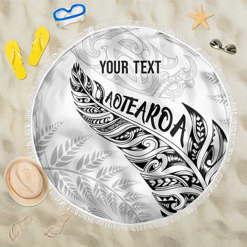 Aotearoa Personalized Lawn Bowls Maori Beach Blanket New Zealand White Tribal Silver Fern - Aussie Hoodie