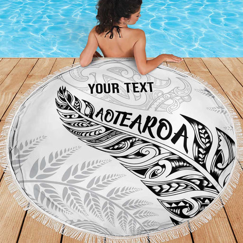 Aotearoa Personalized Lawn Bowls Maori Beach Blanket New Zealand White Tribal Silver Fern - Aussie Hoodie