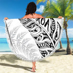 Aotearoa Personalized Lawn Bowls Maori Beach Blanket New Zealand White Tribal Silver Fern - Aussie Hoodie