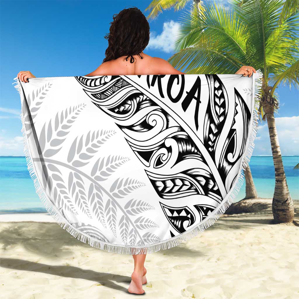 Aotearoa Personalized Lawn Bowls Maori Beach Blanket New Zealand White Tribal Silver Fern - Aussie Hoodie