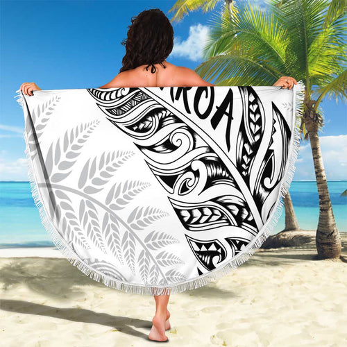 Aotearoa Personalized Lawn Bowls Maori Beach Blanket New Zealand White Tribal Silver Fern - Aussie Hoodie
