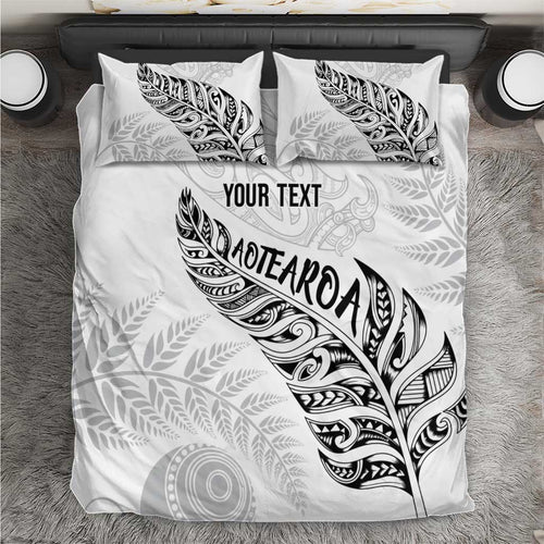 Aotearoa Personalized Lawn Bowls Maori Bedding Set New Zealand White Tribal Silver Fern - Aussie Hoodie