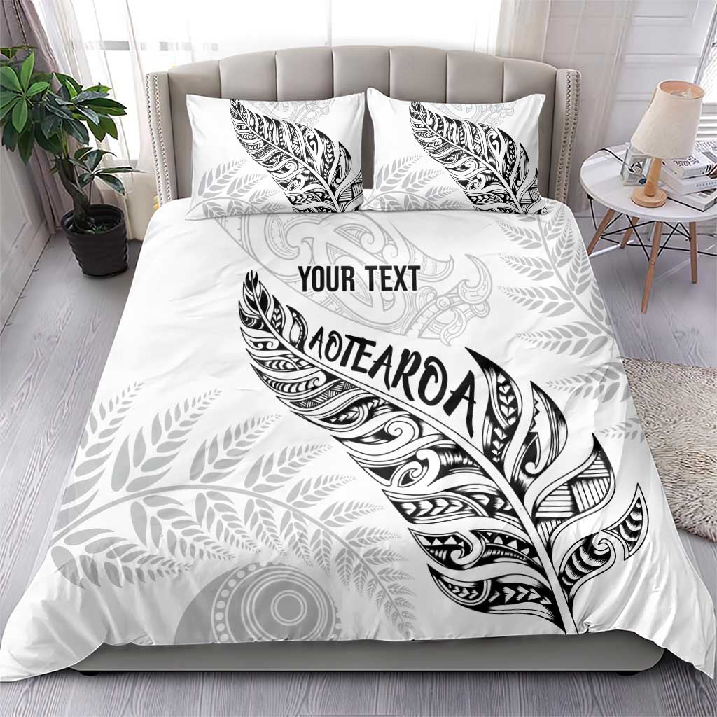 Aotearoa Personalized Lawn Bowls Maori Bedding Set New Zealand White Tribal Silver Fern - Aussie Hoodie